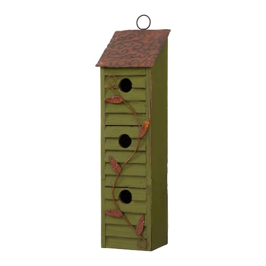 Glitzhome® 18" Green Window-Blinds Distressed Solid Wood Birdhouse